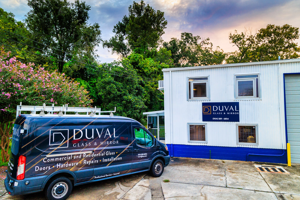 Duval Glass & Mirror branded service van outside the Jacksonville shop